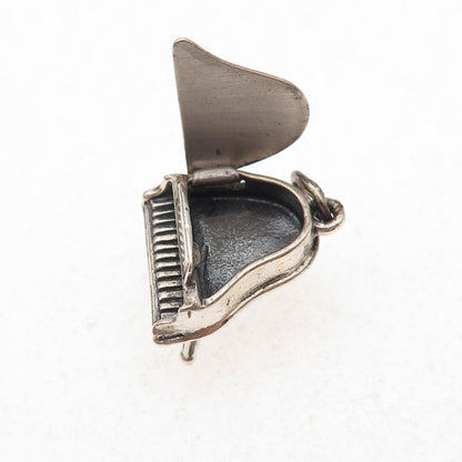 Beau 925 Sterling Silver Vintage Grand Piano Oxidized 3D Open Charm Pendant