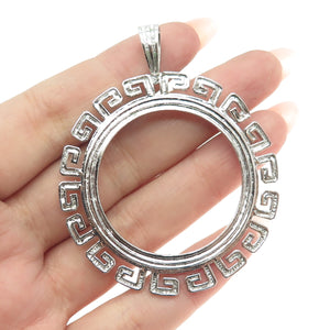 925 Sterling Silver Vintage Greek Key Coin Holder Pendant