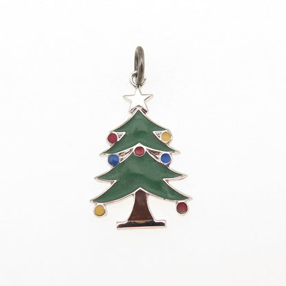 Griffith & Sons 925 Sterling Silver Vintage Enamel Christmas Tree Charm Pendant