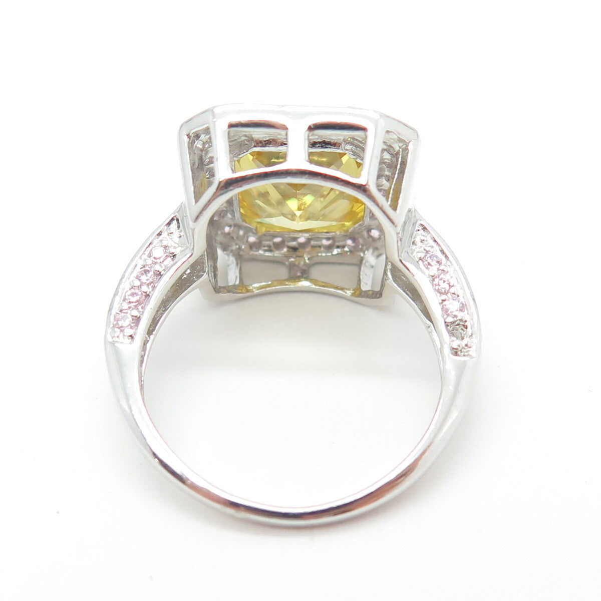 925 Sterling Silver Canary & Pink C Z Bohemian Ring Size 8