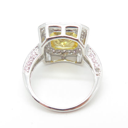 925 Sterling Silver Canary & Pink C Z Bohemian Ring Size 8