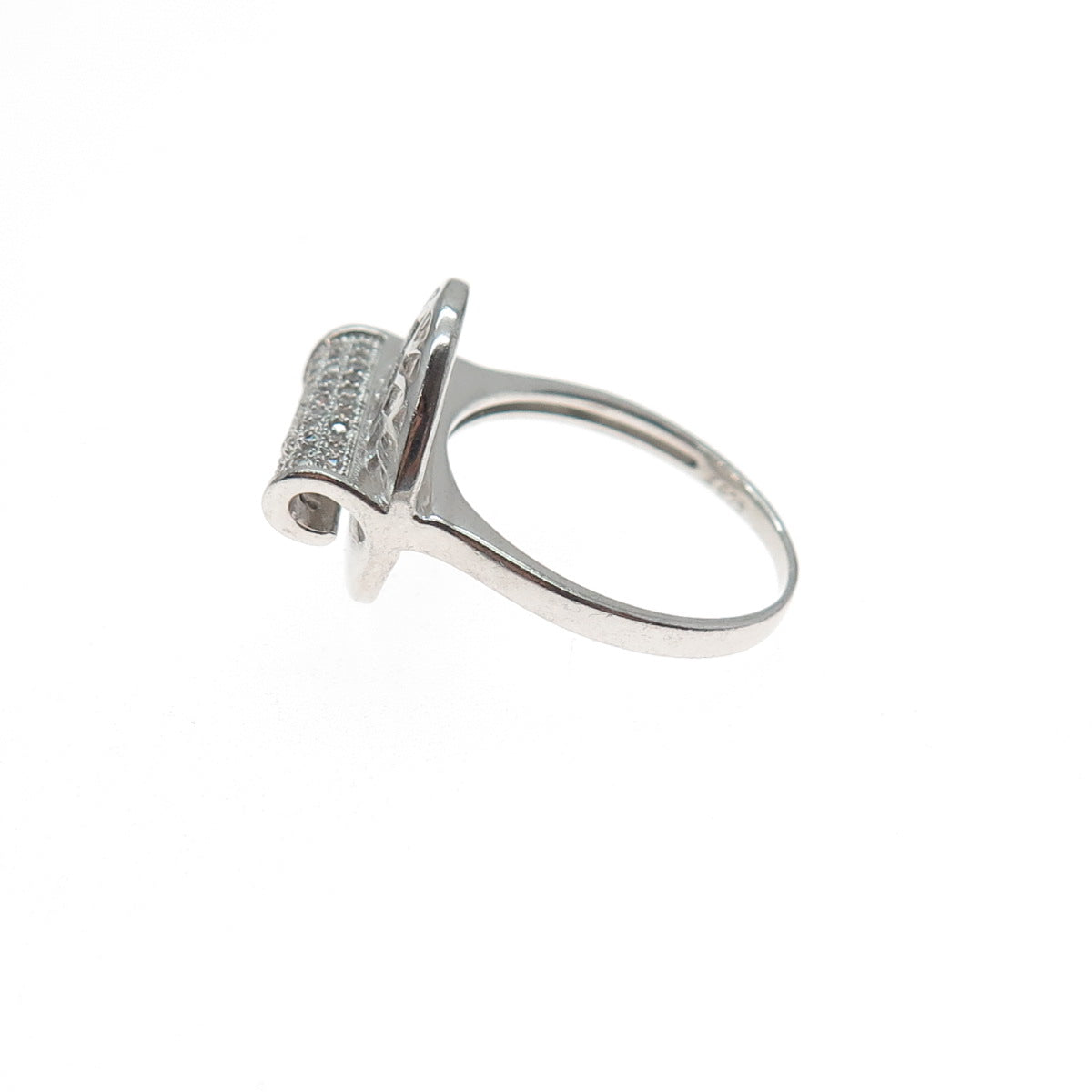 925 Sterling Silver Round-Cut C Z Modernist Lotus Ring Size 7