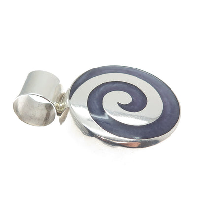 925 Sterling Silver Vintage Mexico Enamel Spiral Modernist Pendant