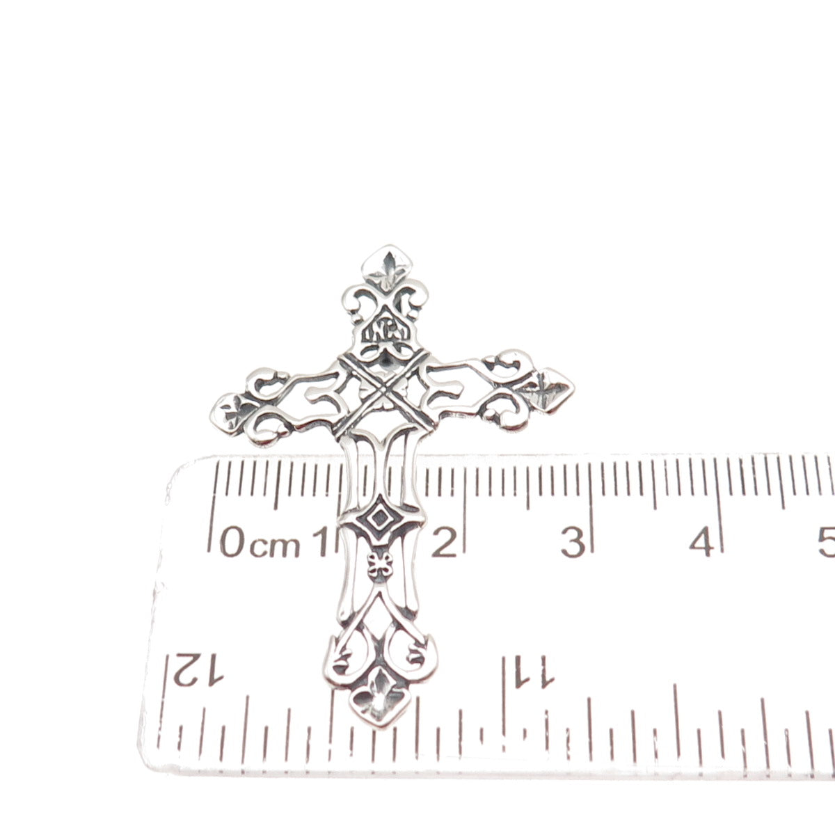 925 Sterling Silver Vintage Fleur de Lis Cross Oxidized Slide Pendant