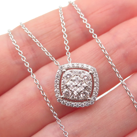 DEE BERKLE 925 Sterling Silver Princess & Round-Cut C Z Cable Chain Necklace 18"