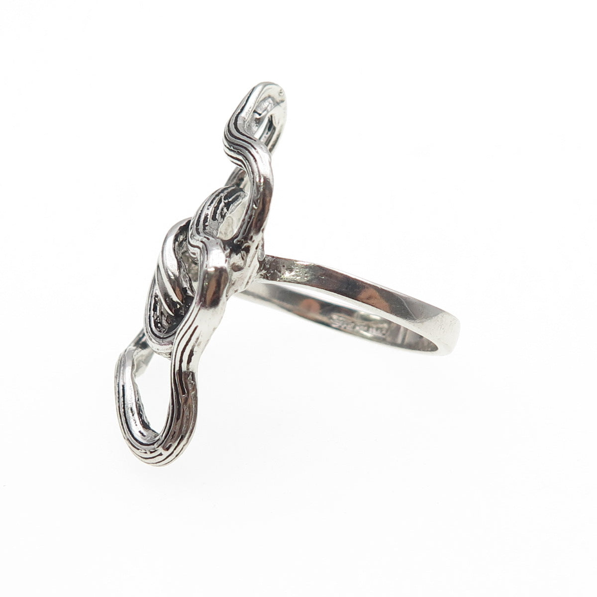 925 Sterling Silver Vintage Modernist Interlocked Oxidized Ring Size 6.5