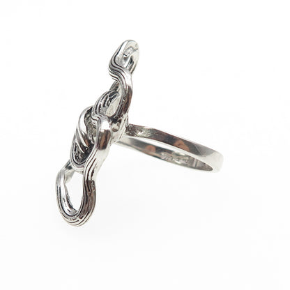 925 Sterling Silver Vintage Modernist Interlocked Oxidized Ring Size 6.5