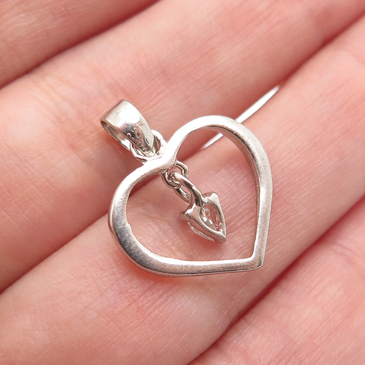 925 Sterling Silver Pear-Cut C Z Heart Minimalist Charm Pendant