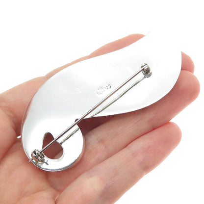 925 Sterling Silver Vintage Modernist Floral Leaf Oxidized Pin Brooch