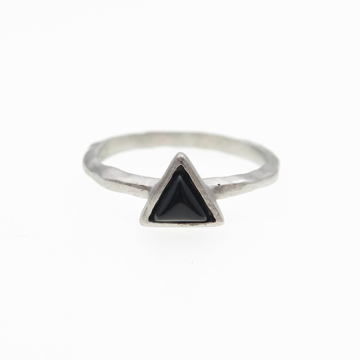 925 Sterling Silver Real Black Onyx Triangle Ring Size 5.5