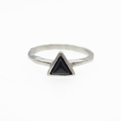 925 Sterling Silver Real Black Onyx Triangle Ring Size 5.5