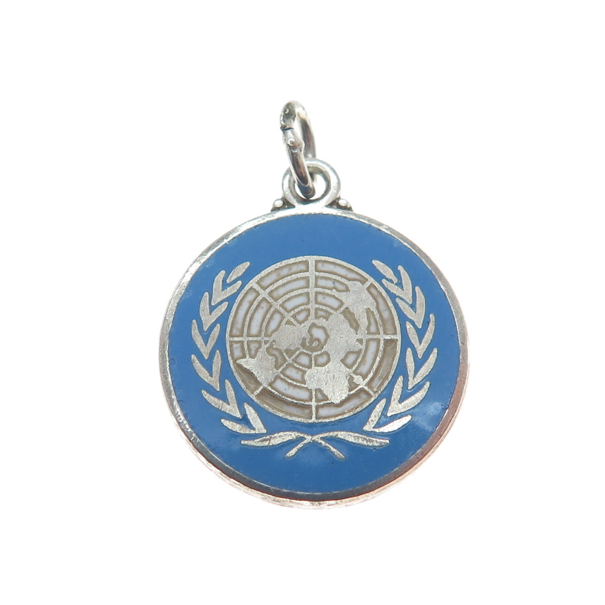 925 Sterling Silver Vintage Enamel United Nations Minimalist Charm Pendant