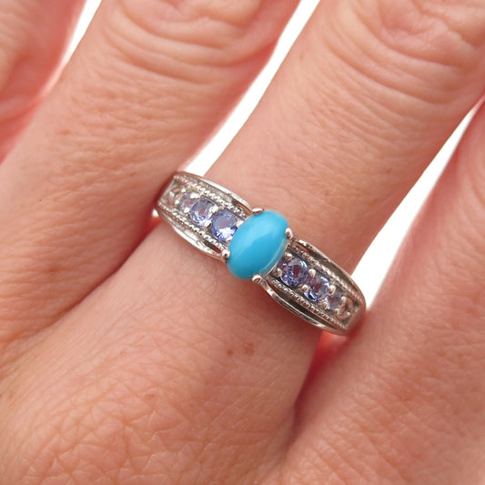 Chuck Clemency 925 Sterling Silver Real Turquoise & Tanzanite Ring Size 8
