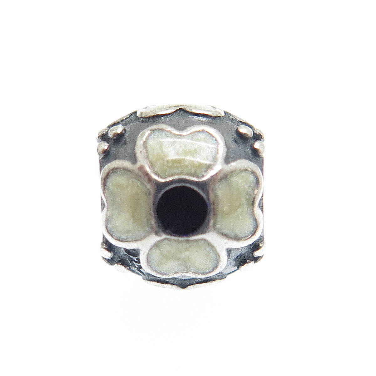 PANDORA 925 Sterling Silver Cream Enamel Daisy Flower Oxidized Bead Charm