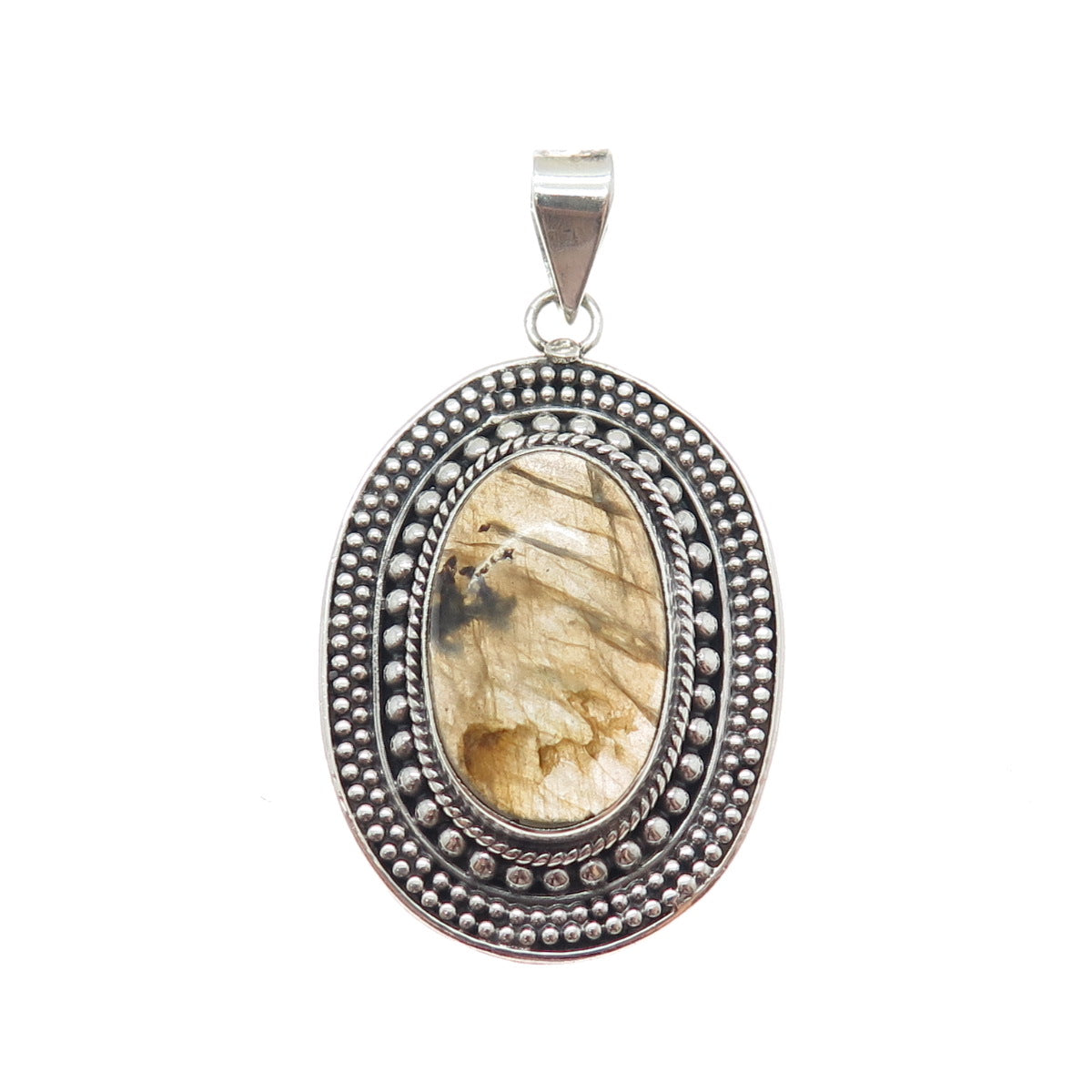 925 Sterling Silver Vintage Real Labradorite Beaded Oxidized Charm Pendant