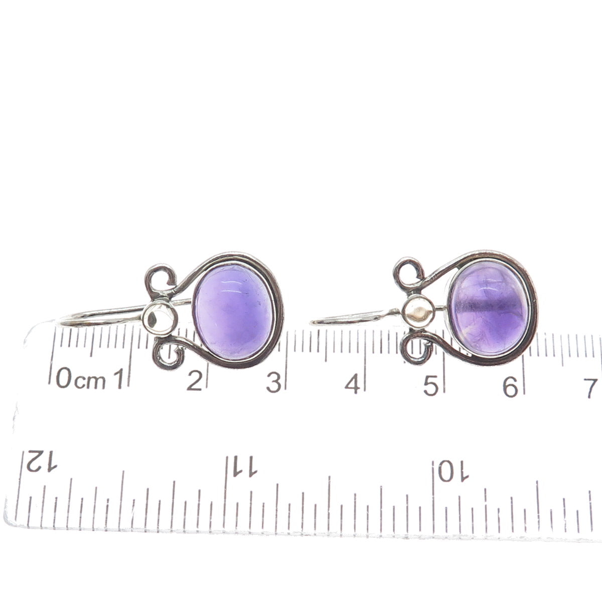 925 Sterling Silver Vintage Real Amethyst Gemstone & Clear Glass Earrings