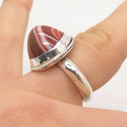 925 Sterling Silver Vintage Real Agate Gemstone Ring Size 8