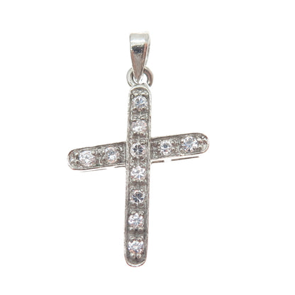 925 Sterling Silver Round-Cut C Z Cross Charm Pendant