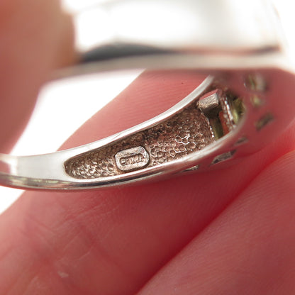 925 Sterling Silver Vintage Real Princess-Cut Peridot Ring Size 9