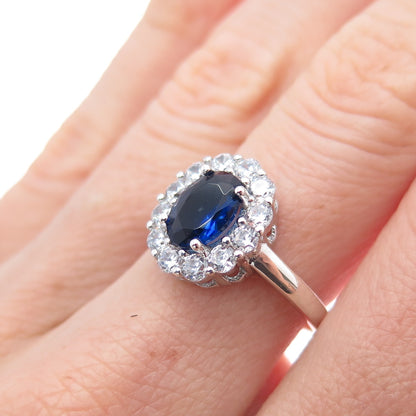 925 Sterling Silver Vintage Lab-Created Sapphire & C Z Ring Size 6.75