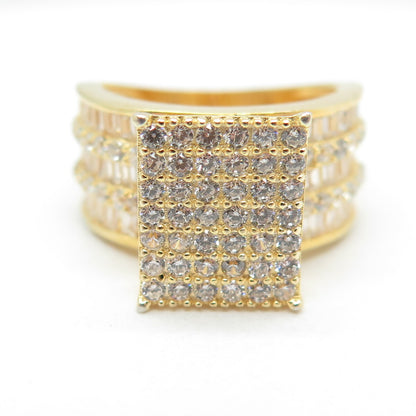 925 Sterling Silver Gold Plated Baguette & Round-Cut C Z Ring Size 7