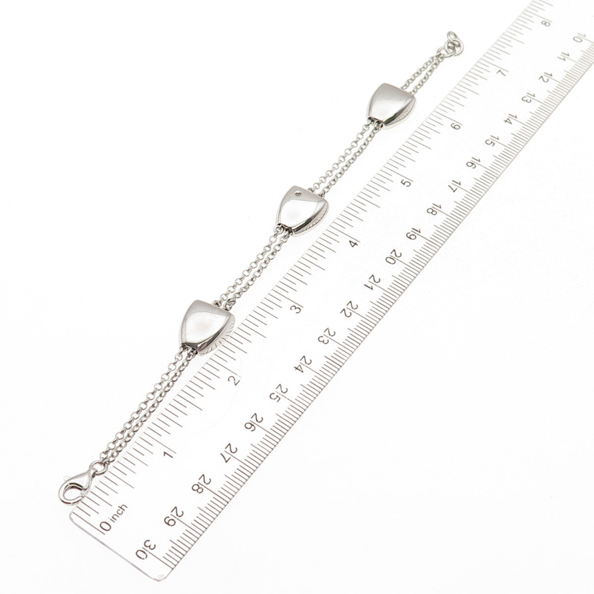 Molecole 925 Sterling Silver Real Diamond Station 2-Row Rolo Link Bracelet 6.75"