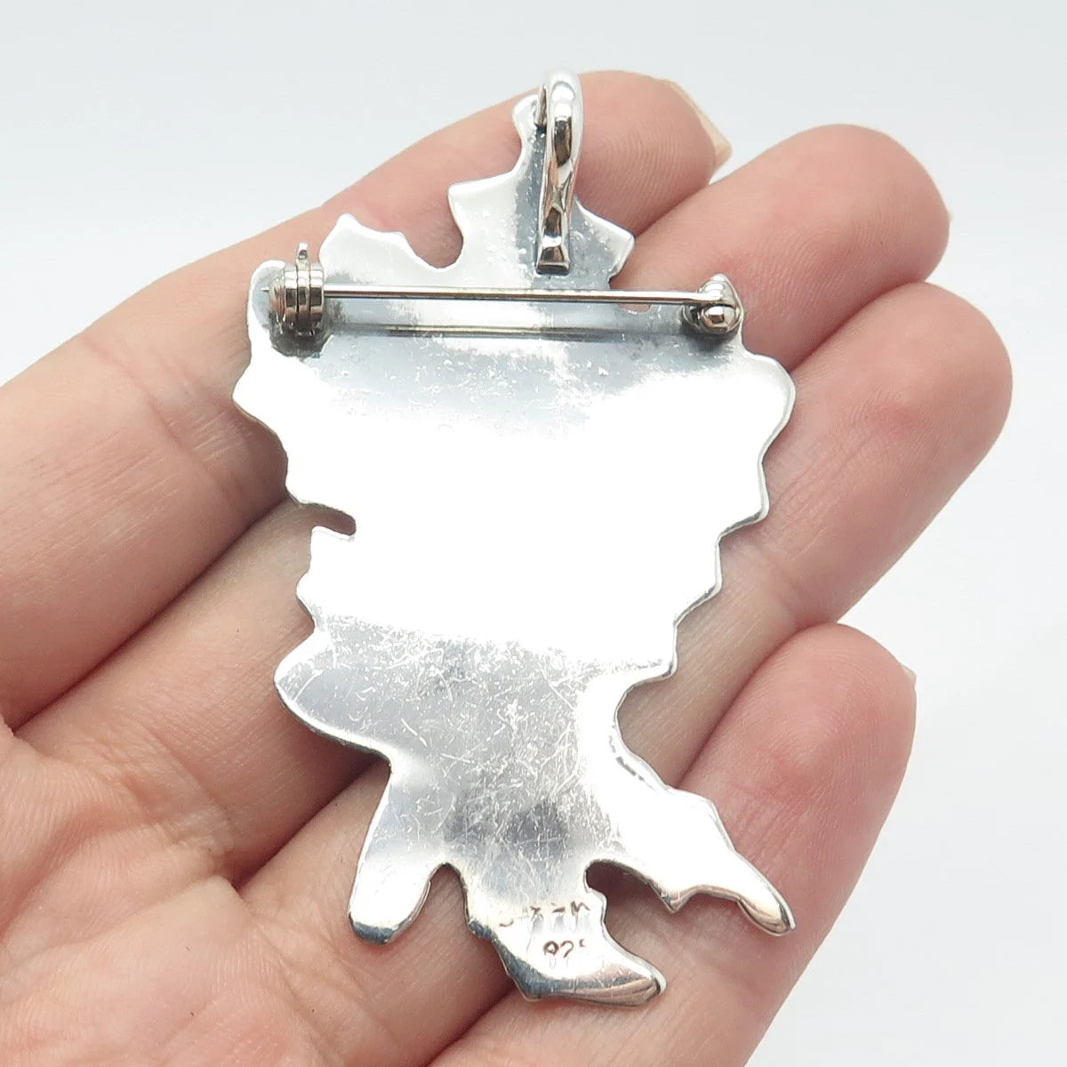 925 Sterling Silver Vintage Etched Floral Pin Brooch / Pendant