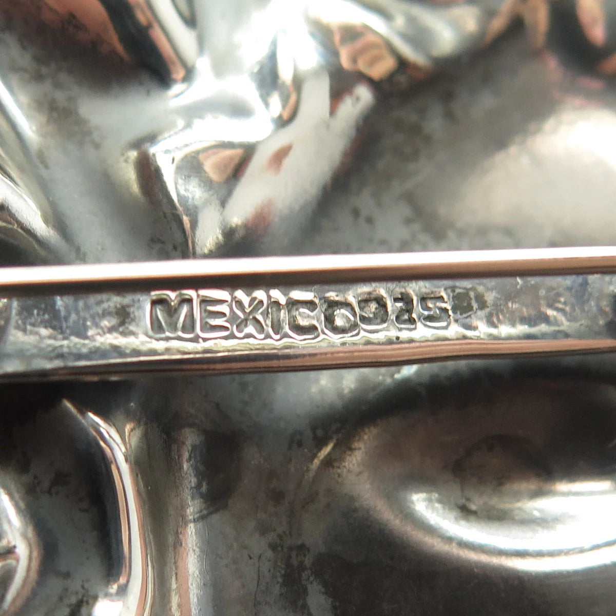 925 Sterling Silver 2-Tone Vintage Mexico Half Face Sun Pin Brooch