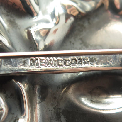 925 Sterling Silver 2-Tone Vintage Mexico Half Face Sun Pin Brooch