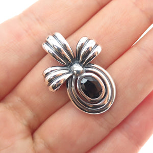 CNA PRANDA Sterling Silver Vintage Real Red Garnet Oxidized Bow Charm Pendant