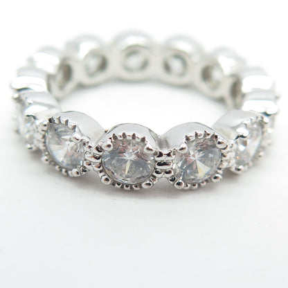 925 Sterling Silver Round-Cut C Z All Around Eternity Band Ring Size 7.25