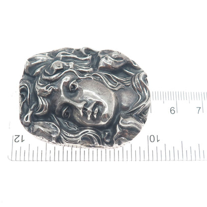 HENRYK WINOGRAD 999 Fine Silver Antique Lady Oxidized Pin Pendant (missing pin)