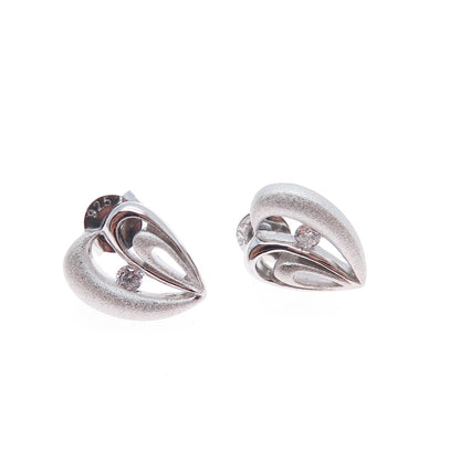 925 Sterling Silver Round-Cut C Z Textured Heart Earrings