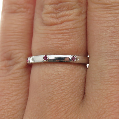 925 Sterling Silver Lab-Created Pink Sapphire Stackable Band Ring Size 5.75