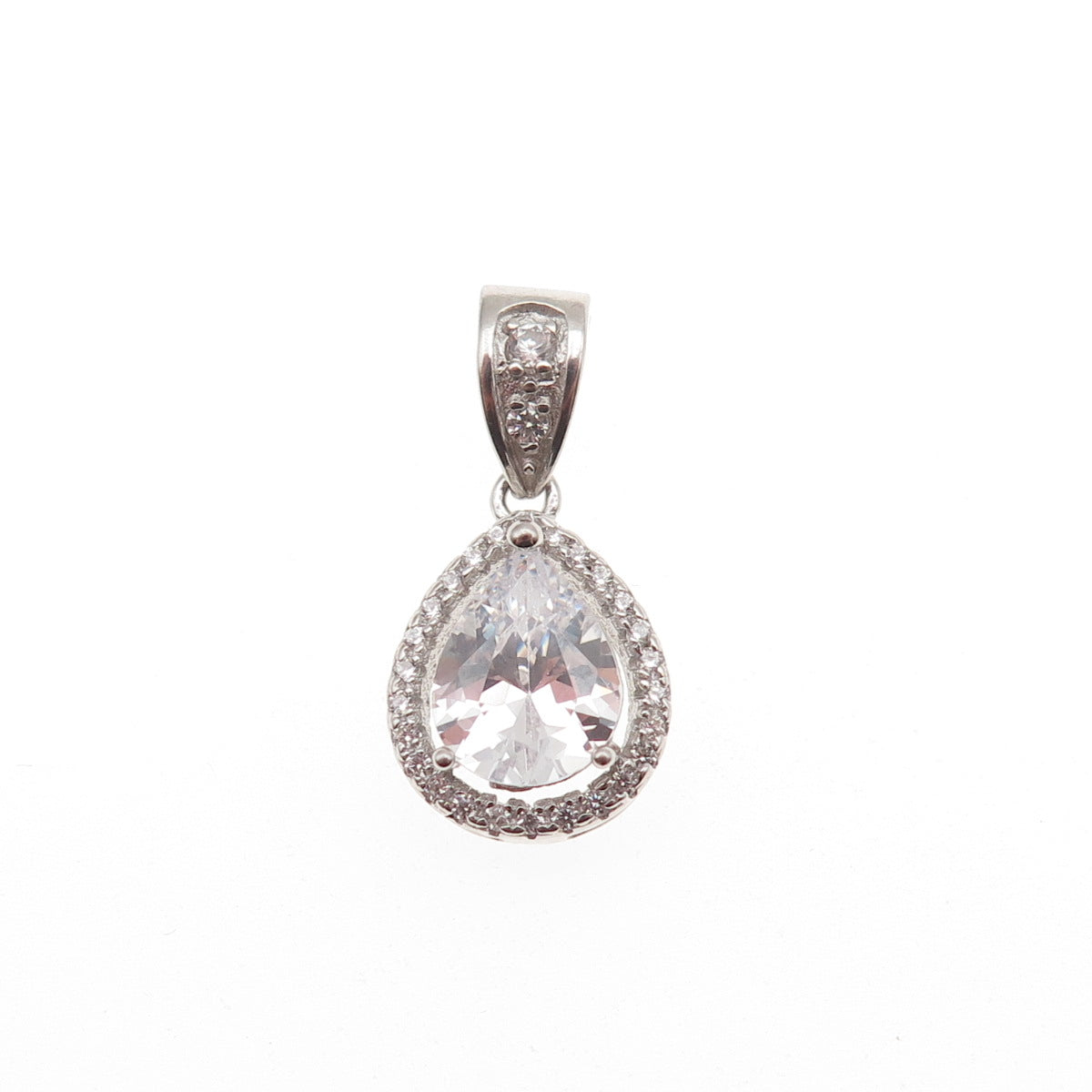 925 Sterling Silver Pear & Round-Cut C Z Mini Charm Pendant