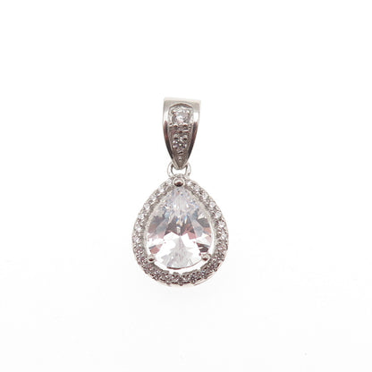 925 Sterling Silver Pear & Round-Cut C Z Mini Charm Pendant