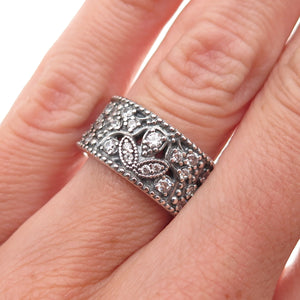 Pandora 925 Sterling Silver Round-Cut C Z Shimmering Leaves Ring Size 5.5