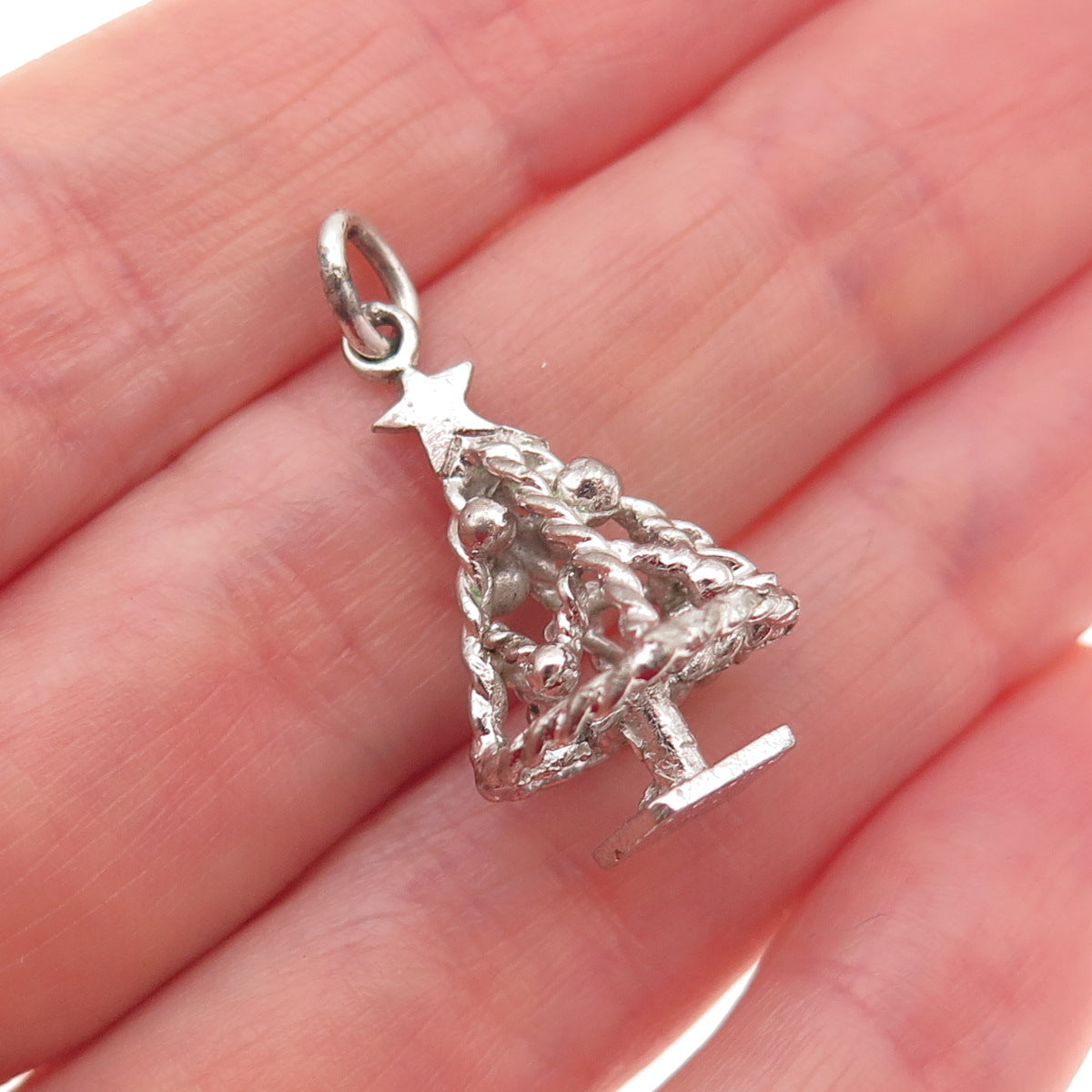 925 Sterling Silver Antique Art Deco Christmas Tree 3D Charm Pendant