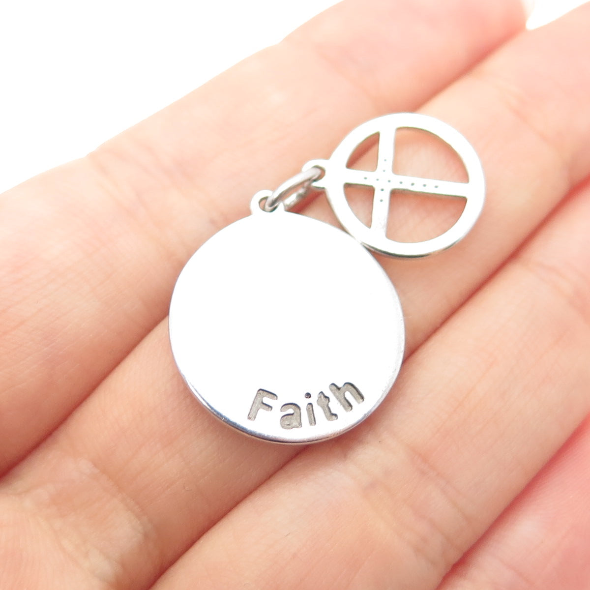 925 Sterling Silver Round-Cut C Z Shh! Faith Cross Minimalist Charm Pendant