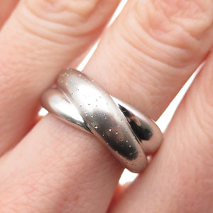 925 Sterling Silver Vintage Modernist Crisscross Oxidized Ring Size 7