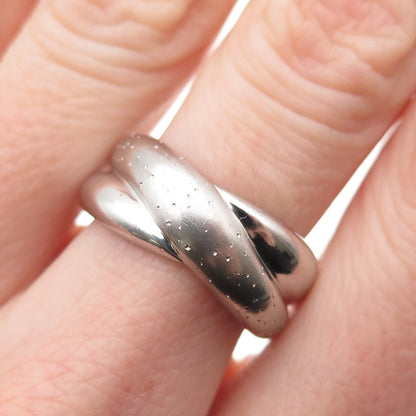 925 Sterling Silver Vintage Modernist Crisscross Oxidized Ring Size 7