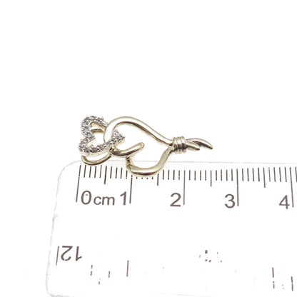 Sun 925 Sterling Silver 2-Tone Real Diamond Double Heart Slide Charm Pendant