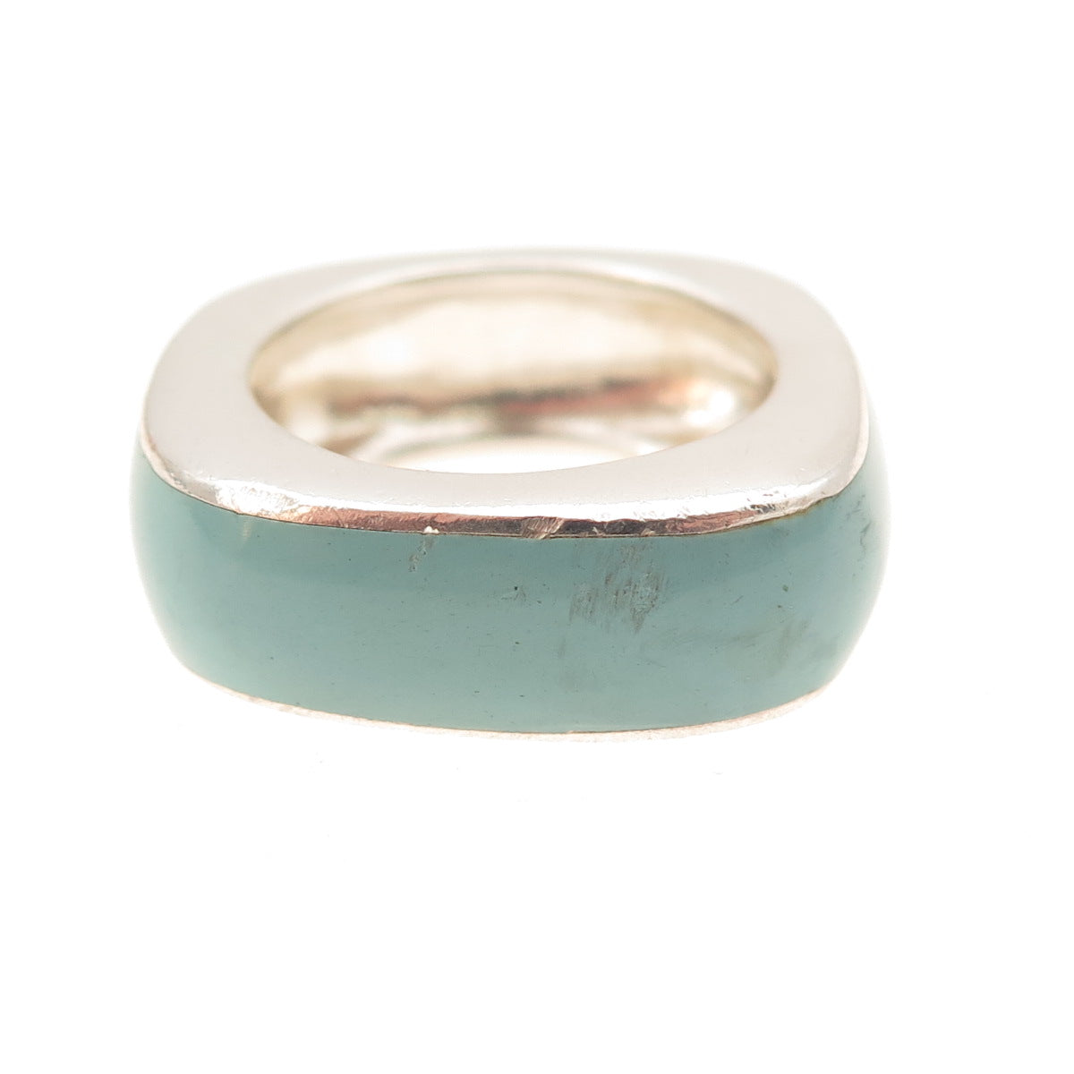 Argento Vivo 925 Sterling Silver Vintage Enamel Modernist Band Ring Size 7