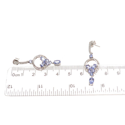 Chuck Clemency 925 Sterling Silver Real Tanzanite & White Topaz Dangle Earrings