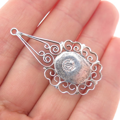 925 Sterling Silver Vintage Mexico Real Amethyst Ornate Charm Pendant