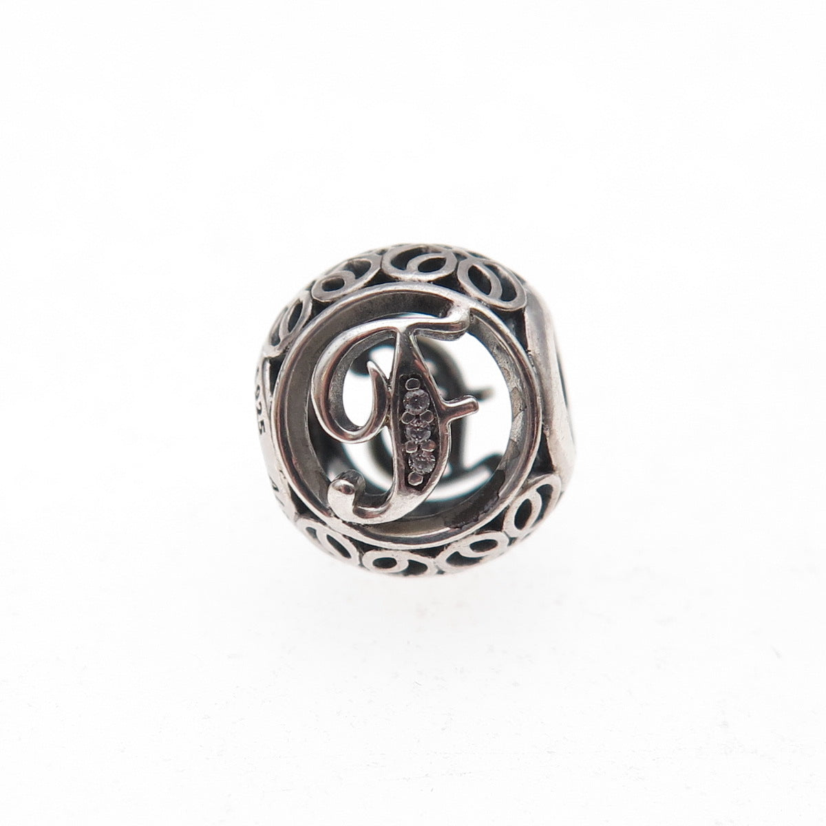 Pandora 925 Sterling Silver C Z Letter F Slide Bead Charm