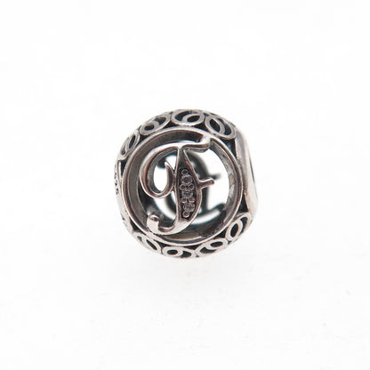Pandora 925 Sterling Silver C Z Letter F Slide Bead Charm