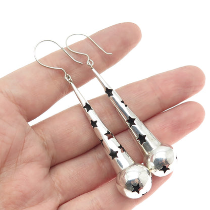 925 Sterling Silver Vintage Star Pattern Cone Dangle Earrings