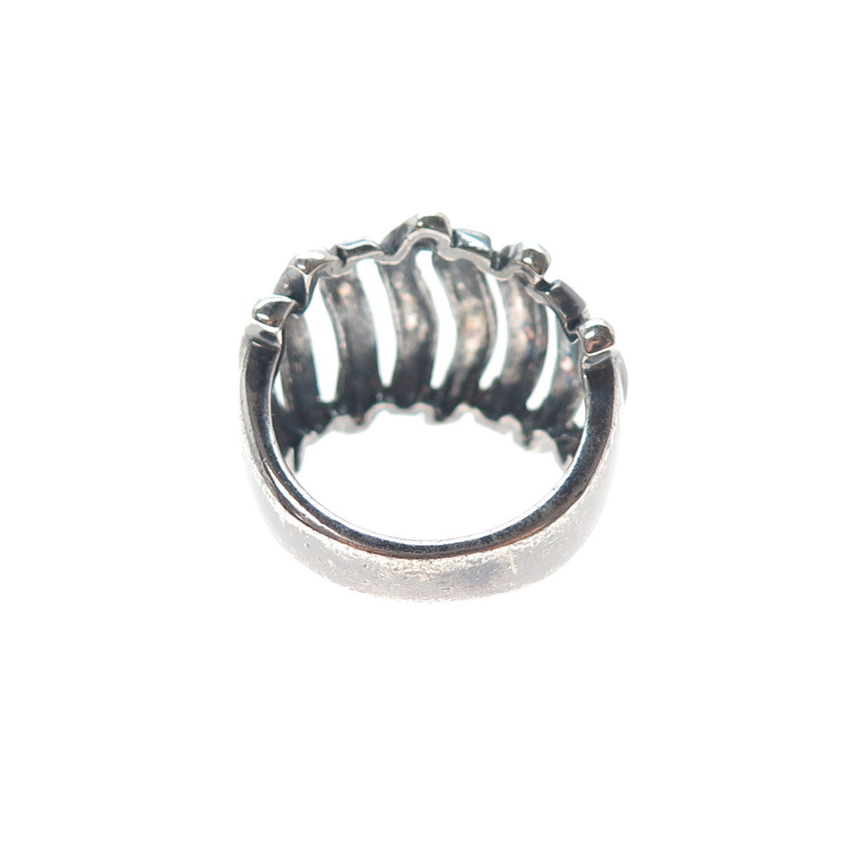 925 Sterling Silver Vintage Modernist Wavy Ribbed Oxidized Ring Size 5.75
