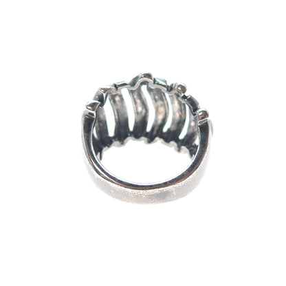 925 Sterling Silver Vintage Modernist Wavy Ribbed Oxidized Ring Size 5.75